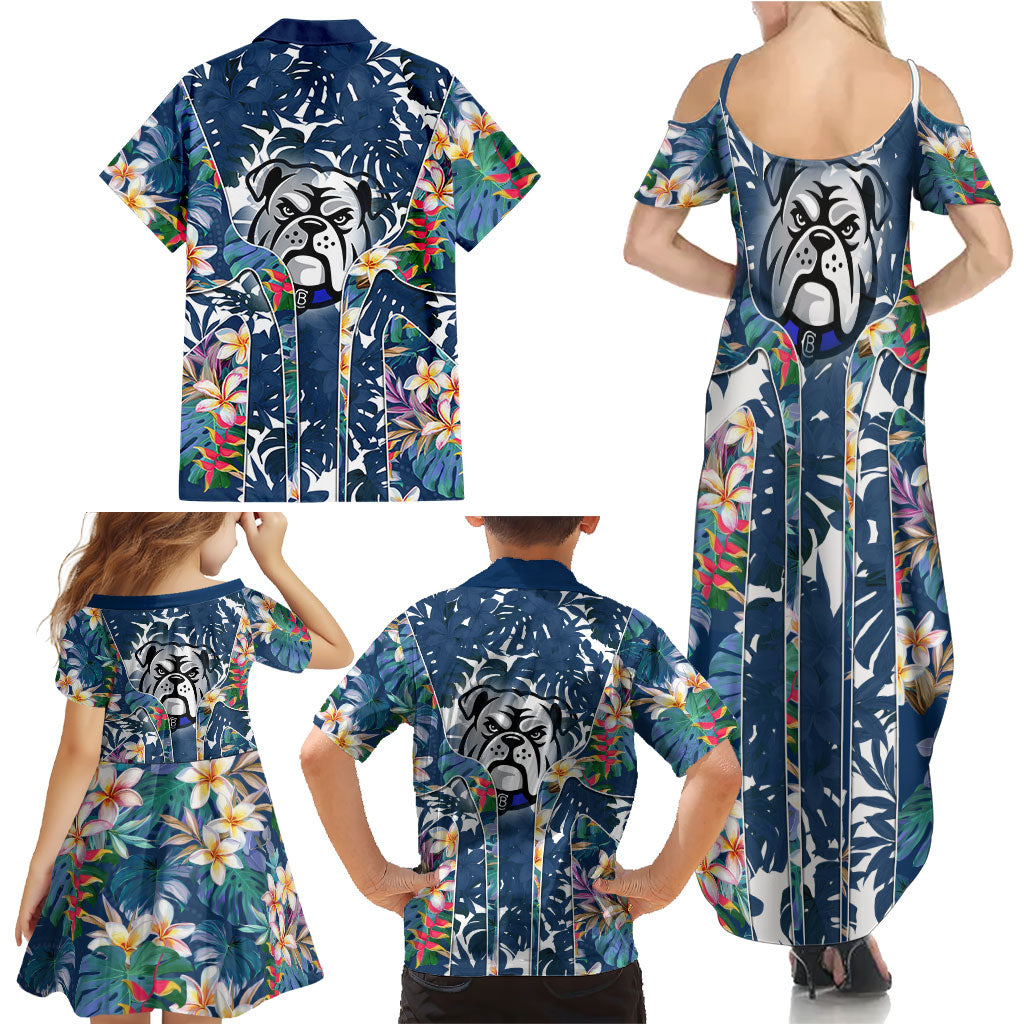 Canterbury-Bankstown Bulldogs Family Matching Summer Maxi Dress and Hawaiian Shirt Tropical Hibiscus Floral Pattern With Blue And White Accents