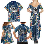 Canterbury-Bankstown Bulldogs Family Matching Summer Maxi Dress and Hawaiian Shirt Tropical Hibiscus Floral Pattern With Blue And White Accents