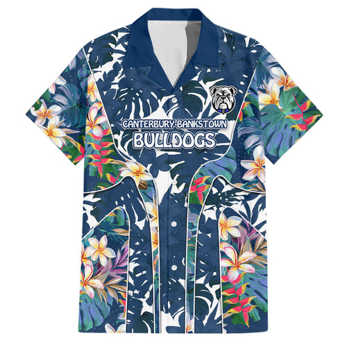 Canterbury-Bankstown Bulldogs Family Matching Summer Maxi Dress and Hawaiian Shirt Tropical Hibiscus Floral Pattern With Blue And White Accents