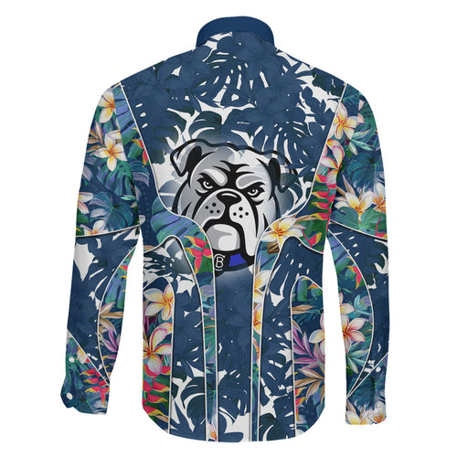 Canterbury-Bankstown Bulldogs Family Matching Summer Maxi Dress and Hawaiian Shirt Tropical Hibiscus Floral Pattern With Blue And White Accents