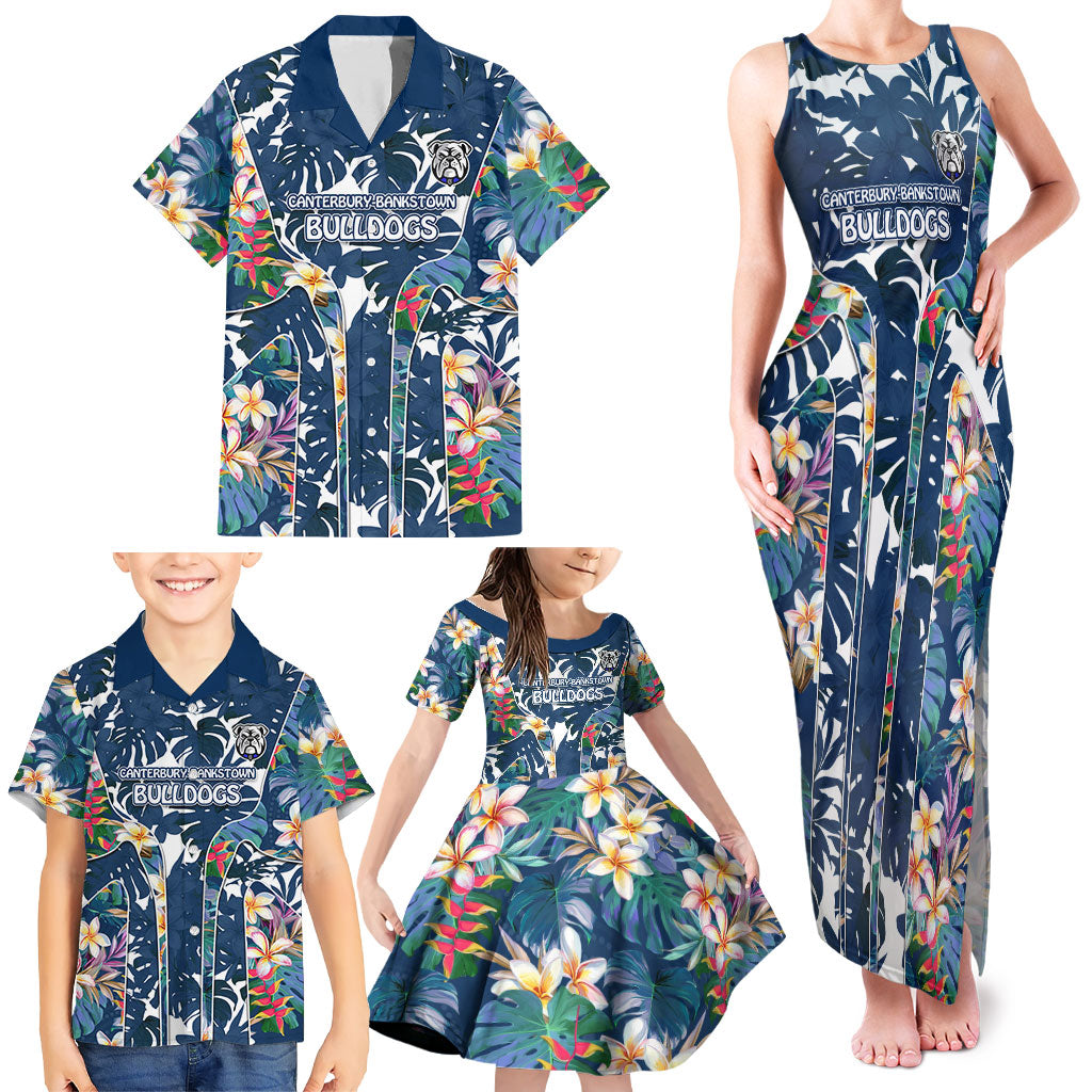 Canterbury-Bankstown Bulldogs Family Matching Tank Maxi Dress and Hawaiian Shirt Tropical Hibiscus Floral Pattern With Blue And White Accents