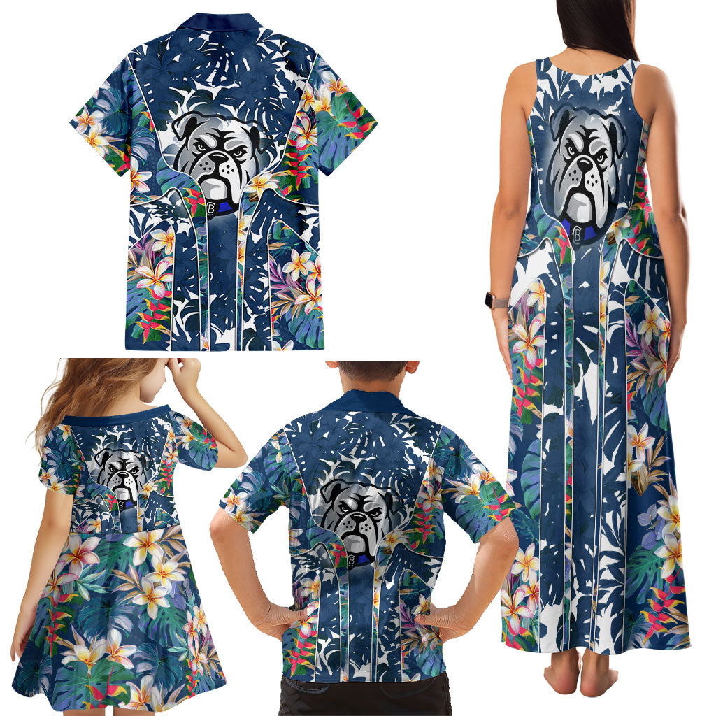 Canterbury-Bankstown Bulldogs Family Matching Tank Maxi Dress and Hawaiian Shirt Tropical Hibiscus Floral Pattern With Blue And White Accents