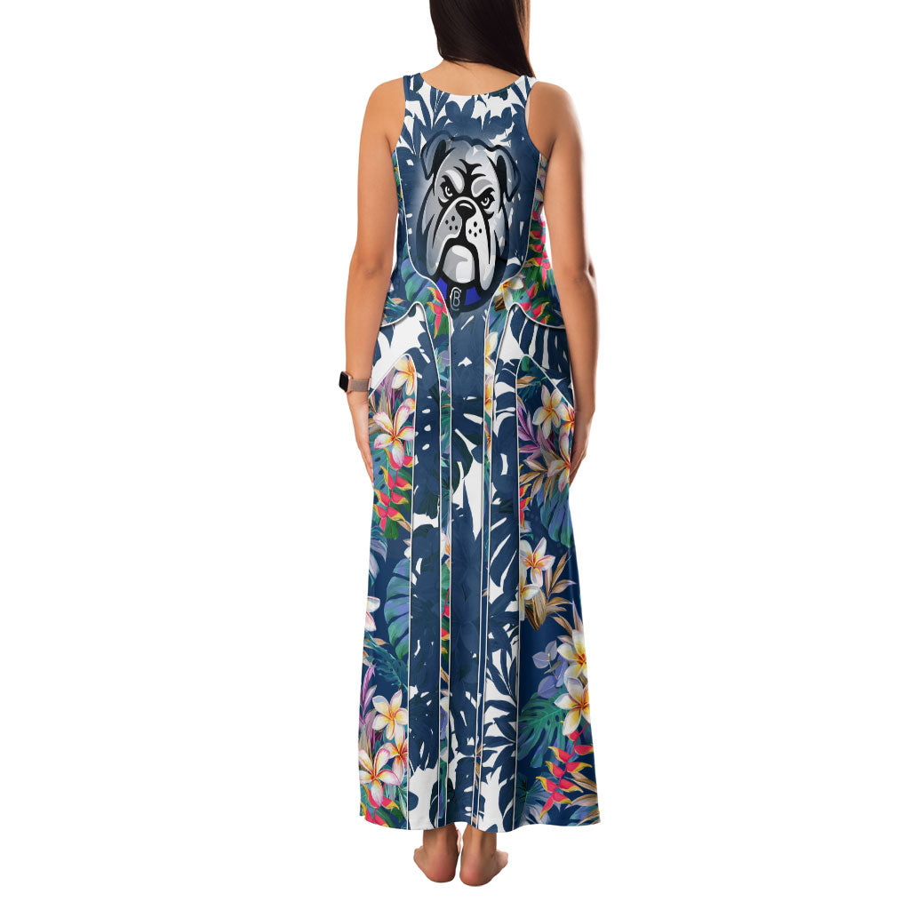 Canterbury-Bankstown Bulldogs Family Matching Tank Maxi Dress and Hawaiian Shirt Tropical Hibiscus Floral Pattern With Blue And White Accents