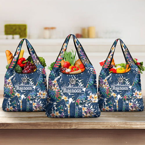 Canterbury-Bankstown Bulldogs Grocery Bag Tropical Hibiscus Floral Pattern With Blue And White Accents