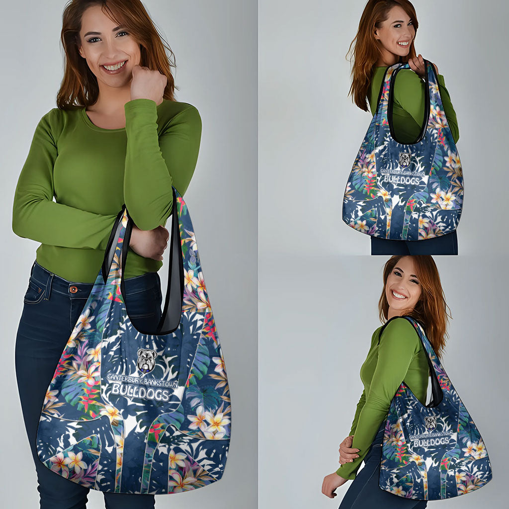 Canterbury-Bankstown Bulldogs Grocery Bag Tropical Hibiscus Floral Pattern With Blue And White Accents