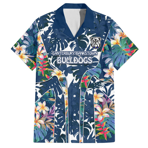 Canterbury-Bankstown Bulldogs Hawaiian Shirt Tropical Hibiscus Floral Pattern With Blue And White Accents