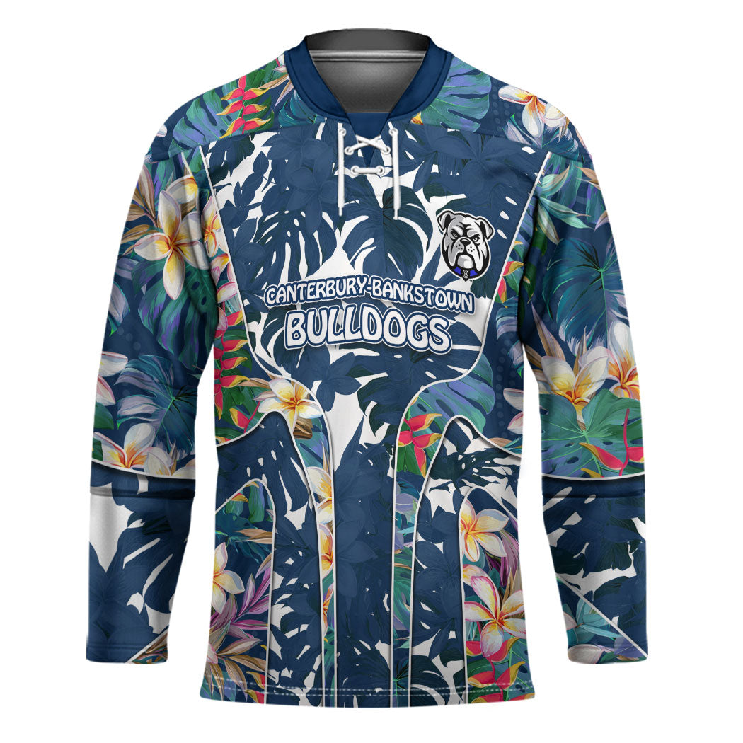 Canterbury-Bankstown Bulldogs Hockey Jersey Tropical Hibiscus Floral Pattern With Blue And White Accents