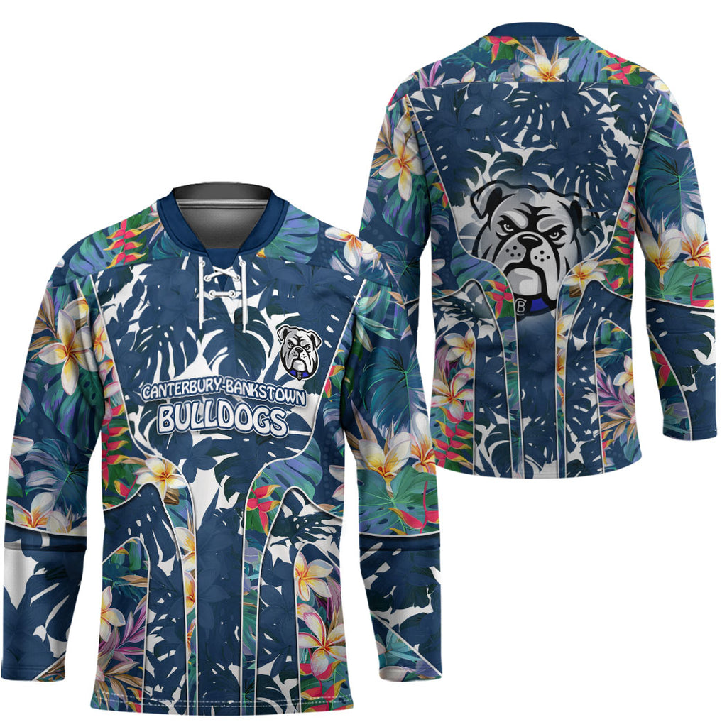 Canterbury-Bankstown Bulldogs Hockey Jersey Tropical Hibiscus Floral Pattern With Blue And White Accents