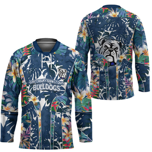 Canterbury-Bankstown Bulldogs Hockey Jersey Tropical Hibiscus Floral Pattern With Blue And White Accents
