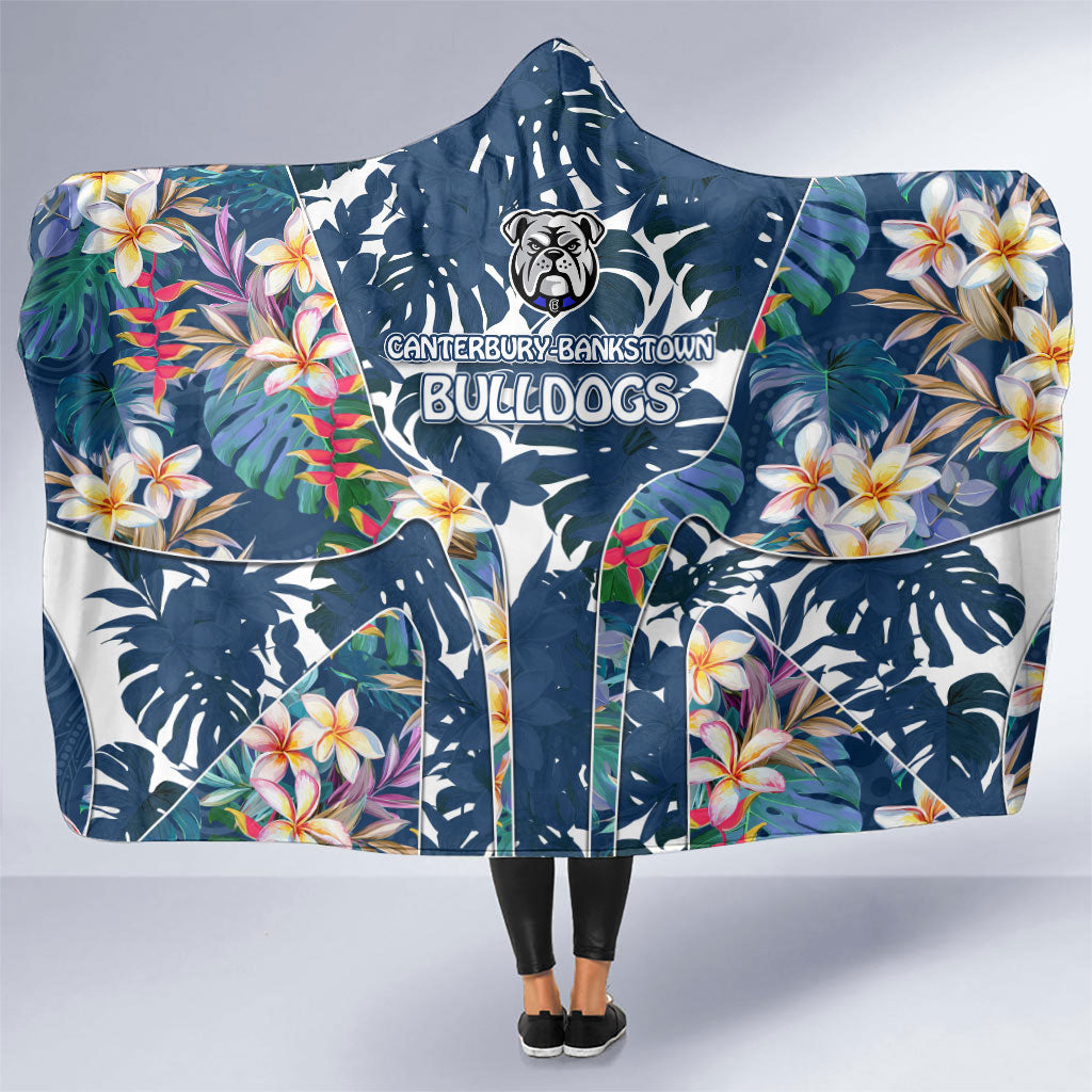 Canterbury-Bankstown Bulldogs Hooded Blanket Tropical Hibiscus Floral Pattern With Blue And White Accents