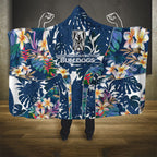 Canterbury-Bankstown Bulldogs Hooded Blanket Tropical Hibiscus Floral Pattern With Blue And White Accents