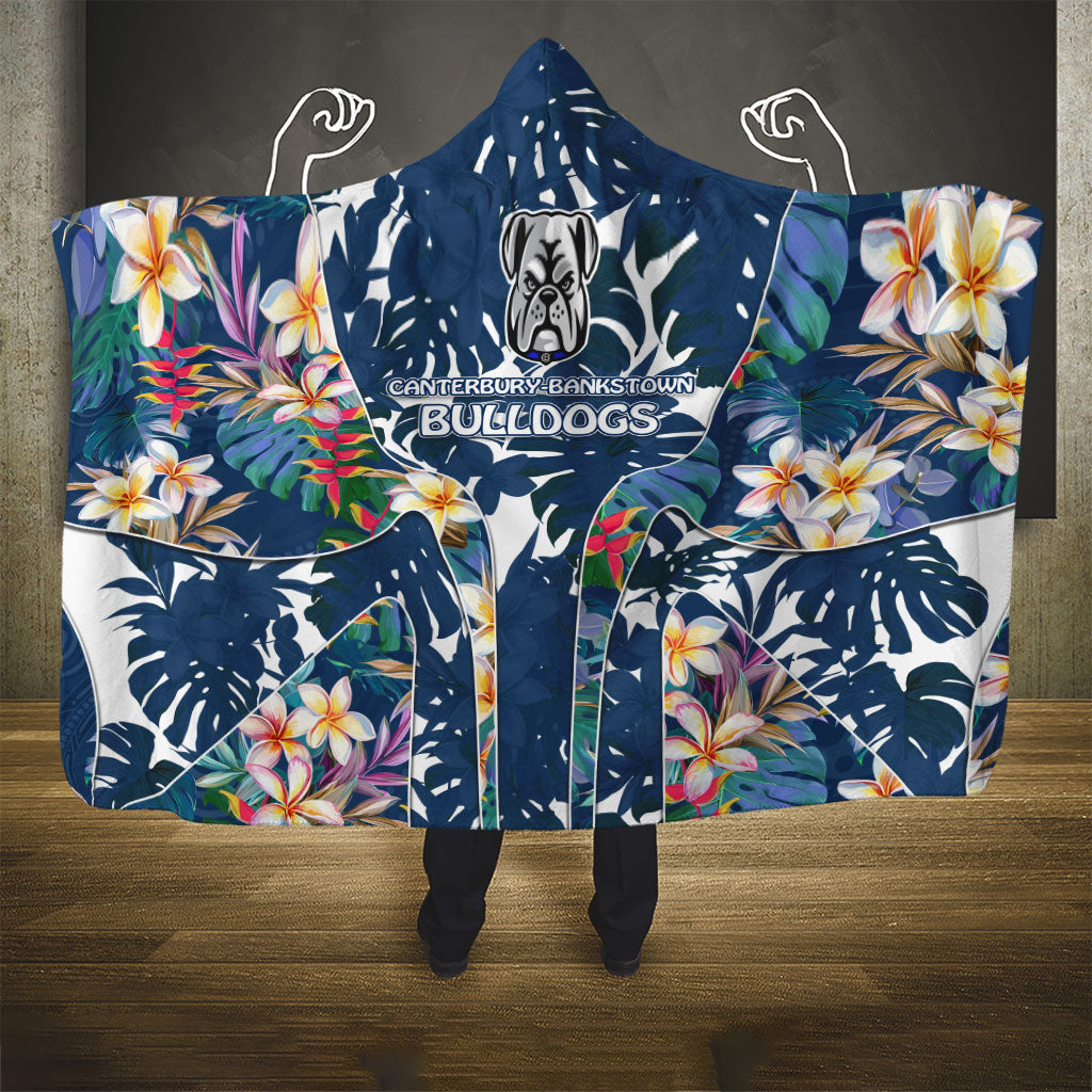 Canterbury-Bankstown Bulldogs Hooded Blanket Tropical Hibiscus Floral Pattern With Blue And White Accents