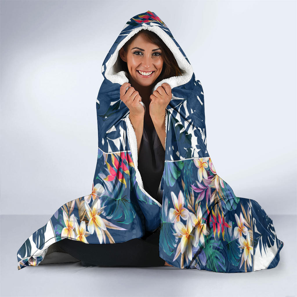 Canterbury-Bankstown Bulldogs Hooded Blanket Tropical Hibiscus Floral Pattern With Blue And White Accents
