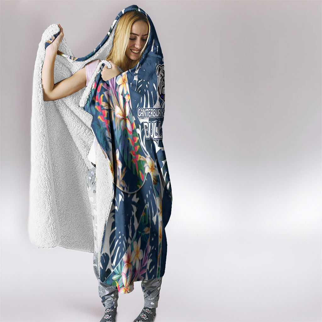 Canterbury-Bankstown Bulldogs Hooded Blanket Tropical Hibiscus Floral Pattern With Blue And White Accents