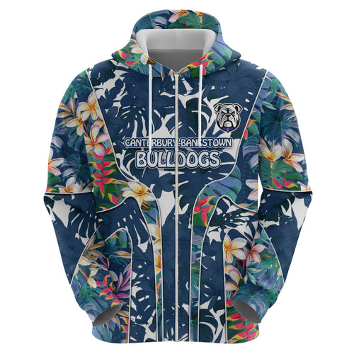 Canterbury-Bankstown Bulldogs Hoodie Tropical Hibiscus Floral Pattern With Blue And White Accents