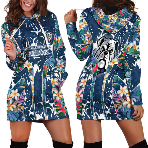 Canterbury-Bankstown Bulldogs Hoodie Dress Tropical Hibiscus Floral Pattern With Blue And White Accents