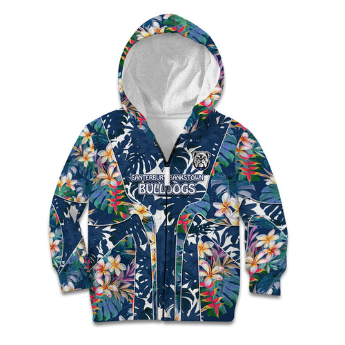 Canterbury-Bankstown Bulldogs Kid Hoodie Tropical Hibiscus Floral Pattern With Blue And White Accents