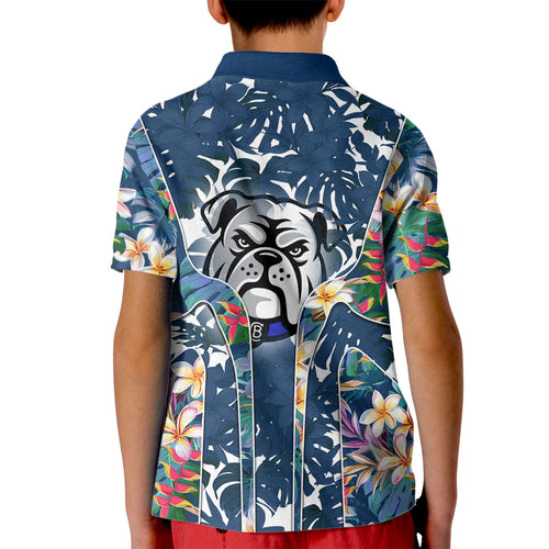 Canterbury-Bankstown Bulldogs Kid Polo Shirt Tropical Hibiscus Floral Pattern With Blue And White Accents