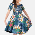 Canterbury-Bankstown Bulldogs Kid Short Sleeve Dress Tropical Hibiscus Floral Pattern With Blue And White Accents