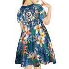 Canterbury-Bankstown Bulldogs Kid Short Sleeve Dress Tropical Hibiscus Floral Pattern With Blue And White Accents
