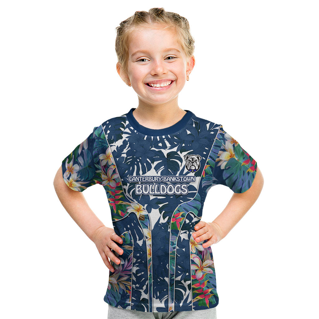 Canterbury-Bankstown Bulldogs Kid T Shirt Tropical Hibiscus Floral Pattern With Blue And White Accents