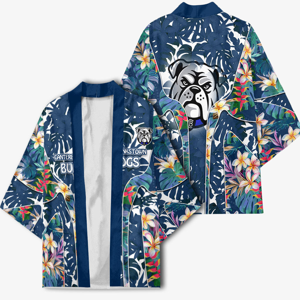 Canterbury-Bankstown Bulldogs Kimono Tropical Hibiscus Floral Pattern With Blue And White Accents