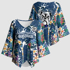 Canterbury-Bankstown Bulldogs Kimono Sleeve Blouse Tropical Hibiscus Floral Pattern With Blue And White Accents