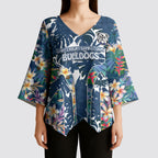 Canterbury-Bankstown Bulldogs Kimono Sleeve Blouse Tropical Hibiscus Floral Pattern With Blue And White Accents