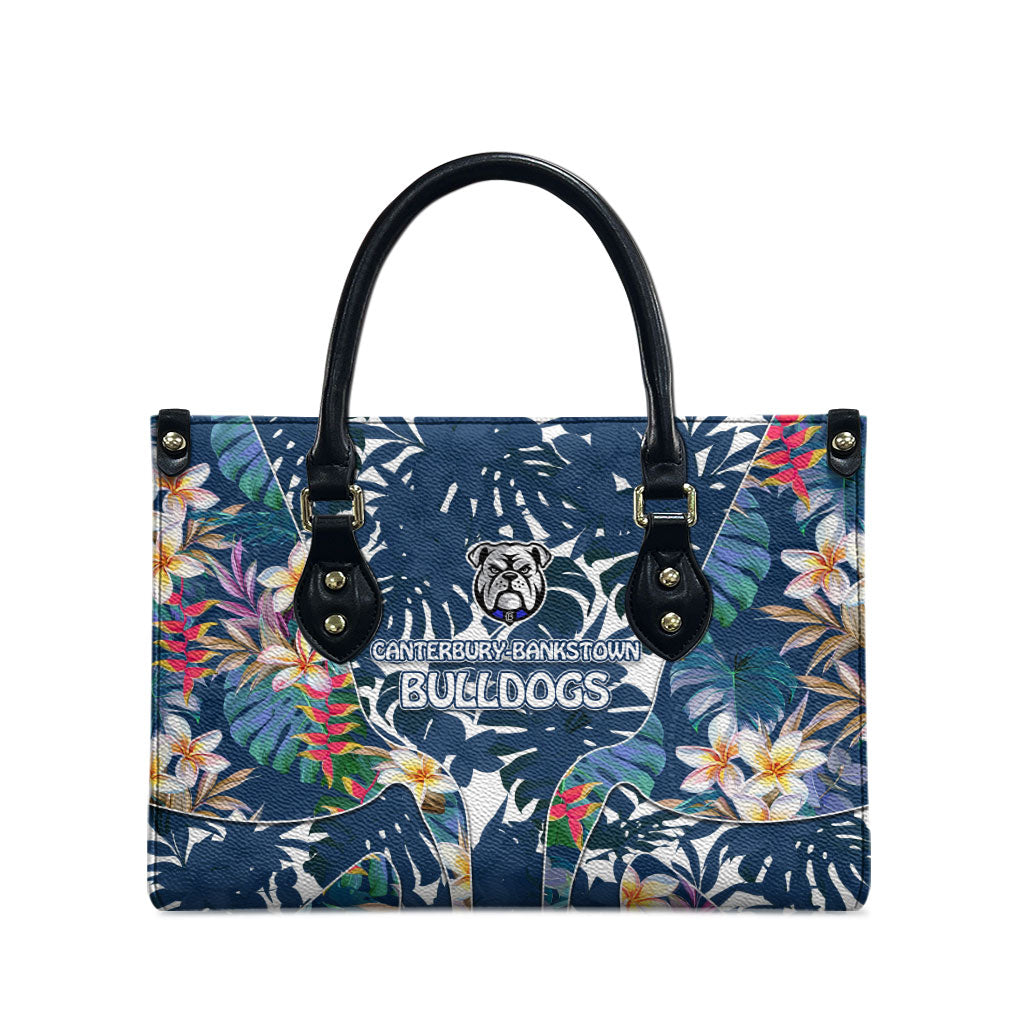 Canterbury-Bankstown Bulldogs Leather Bag Tropical Hibiscus Floral Pattern With Blue And White Accents