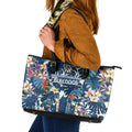 Canterbury-Bankstown Bulldogs Leather Tote Bag Tropical Hibiscus Floral Pattern With Blue And White Accents