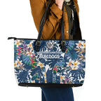 Canterbury-Bankstown Bulldogs Leather Tote Bag Tropical Hibiscus Floral Pattern With Blue And White Accents