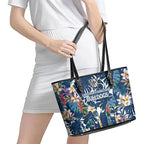 Canterbury-Bankstown Bulldogs Leather Tote Bag Tropical Hibiscus Floral Pattern With Blue And White Accents