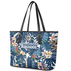 Canterbury-Bankstown Bulldogs Leather Tote Bag Tropical Hibiscus Floral Pattern With Blue And White Accents