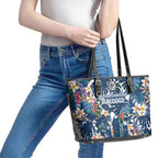 Canterbury-Bankstown Bulldogs Leather Tote Bag Tropical Hibiscus Floral Pattern With Blue And White Accents