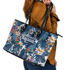 Canterbury-Bankstown Bulldogs Leather Tote Bag Tropical Hibiscus Floral Pattern With Blue And White Accents