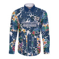 Canterbury-Bankstown Bulldogs Long Sleeve Button Shirt Tropical Hibiscus Floral Pattern With Blue And White Accents