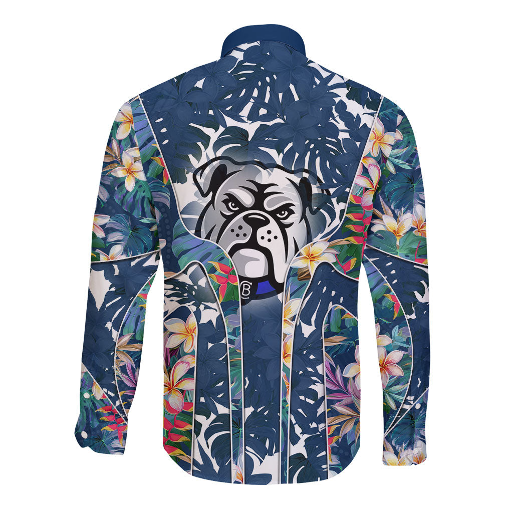 Canterbury-Bankstown Bulldogs Long Sleeve Button Shirt Tropical Hibiscus Floral Pattern With Blue And White Accents