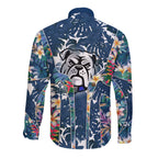Canterbury-Bankstown Bulldogs Long Sleeve Button Shirt Tropical Hibiscus Floral Pattern With Blue And White Accents