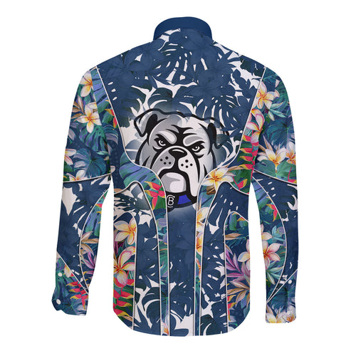 Canterbury-Bankstown Bulldogs Long Sleeve Button Shirt Tropical Hibiscus Floral Pattern With Blue And White Accents