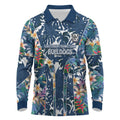 Canterbury-Bankstown Bulldogs Long Sleeve Polo Shirt Tropical Hibiscus Floral Pattern With Blue And White Accents