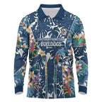 Canterbury-Bankstown Bulldogs Long Sleeve Polo Shirt Tropical Hibiscus Floral Pattern With Blue And White Accents