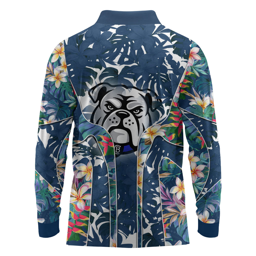 Canterbury-Bankstown Bulldogs Long Sleeve Polo Shirt Tropical Hibiscus Floral Pattern With Blue And White Accents