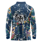 Canterbury-Bankstown Bulldogs Long Sleeve Polo Shirt Tropical Hibiscus Floral Pattern With Blue And White Accents