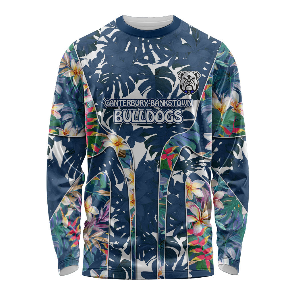 Canterbury-Bankstown Bulldogs Long Sleeve Shirt Tropical Hibiscus Floral Pattern With Blue And White Accents