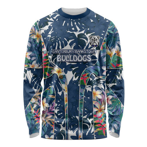 Canterbury-Bankstown Bulldogs Long Sleeve Shirt Tropical Hibiscus Floral Pattern With Blue And White Accents