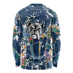Canterbury-Bankstown Bulldogs Long Sleeve Shirt Tropical Hibiscus Floral Pattern With Blue And White Accents
