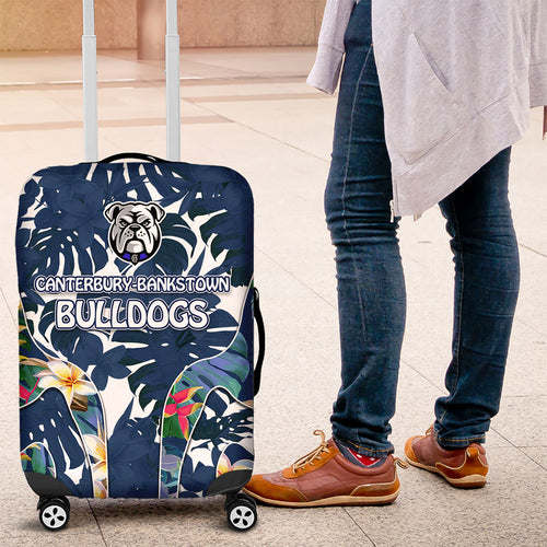 Canterbury-Bankstown Bulldogs Luggage Cover Tropical Hibiscus Floral Pattern With Blue And White Accents