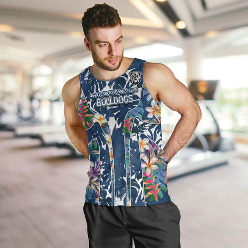 Canterbury-Bankstown Bulldogs Men Tank Top Tropical Hibiscus Floral Pattern With Blue And White Accents