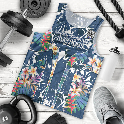 Canterbury-Bankstown Bulldogs Men Tank Top Tropical Hibiscus Floral Pattern With Blue And White Accents