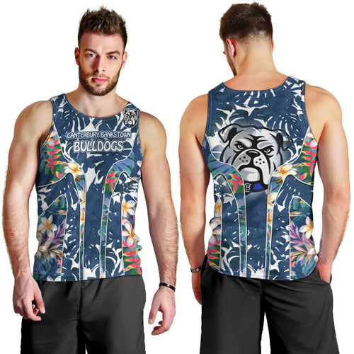 Canterbury-Bankstown Bulldogs Men Tank Top Tropical Hibiscus Floral Pattern With Blue And White Accents